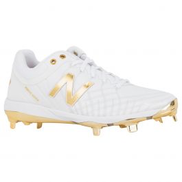 white and gold metal cleats