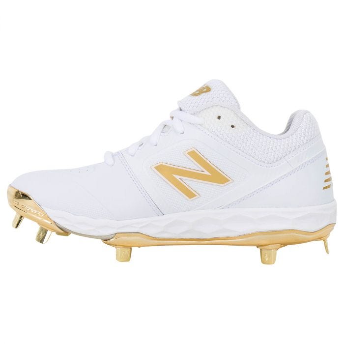 new balance white and gold cleats